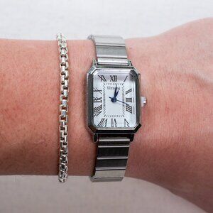 y2k silver rectangle stainless steel vintage quartz watch